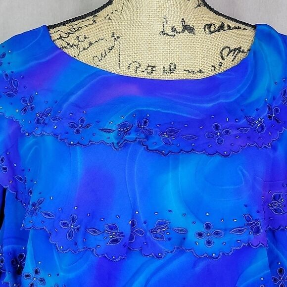 SIMPLY SILK Ruffled, Layered, Beaded Silk‎ Blouse M - Picture 2 of 8